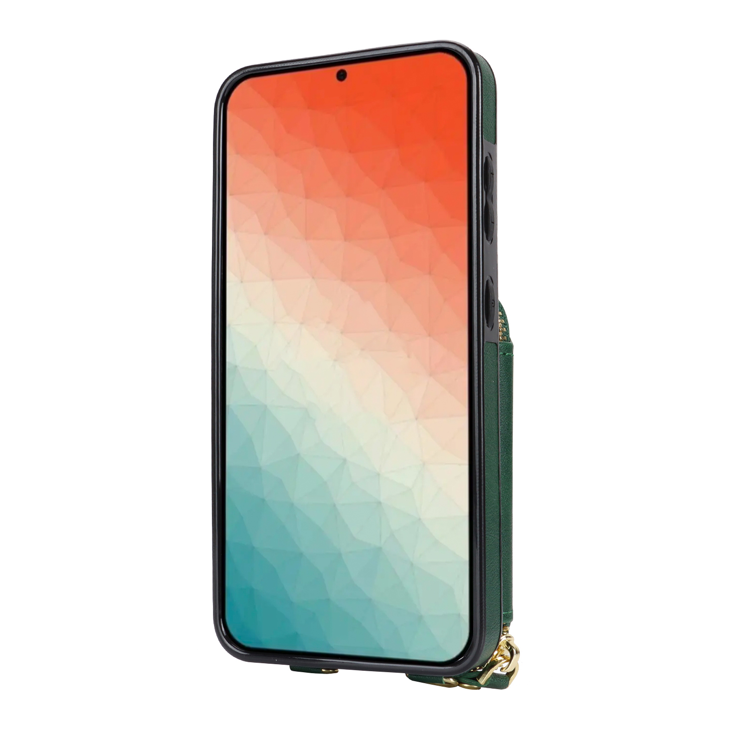 Samsung Galaxy S24 Necklace Leder Schutz Hülle mit Kartenfächer   Handykette (140cm) - Dunkelgrün