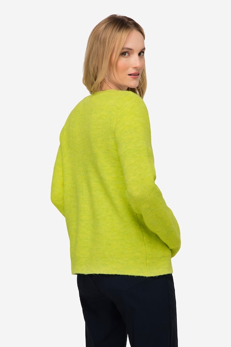Strickjacke, Melange-Strick, V-Auschnitt, Langarm
