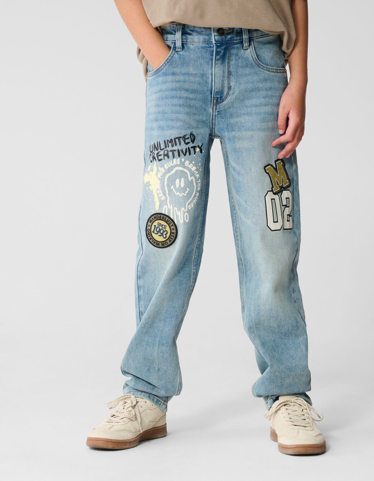 Artwork Straight Fit Jeans Blauw