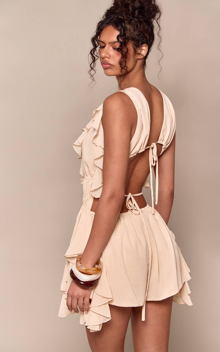Amande Combi-short En Mousseline À Décolleté Plongeant Avec Détails À Volants