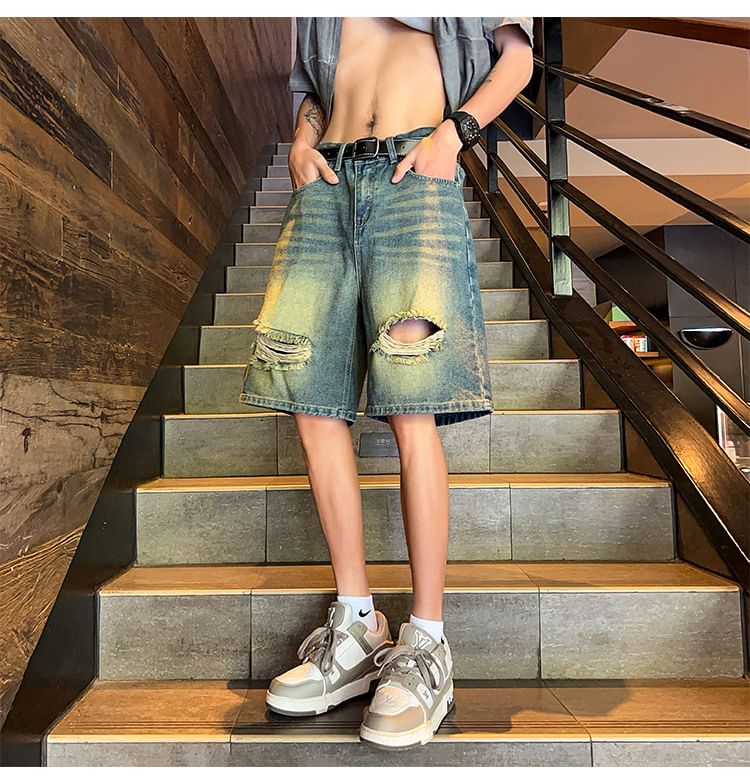 POSI - Middelhoge denim shorts met distressed effect