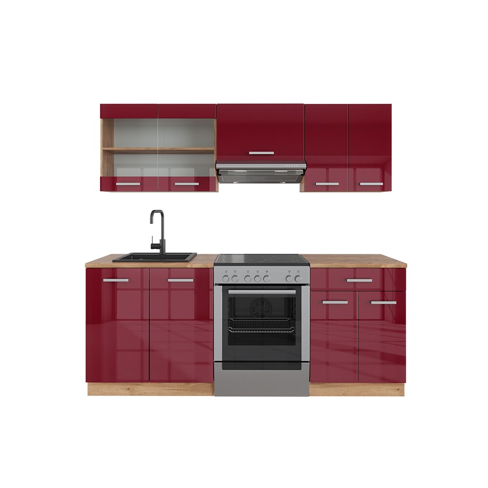 Vicco Küchenzeile Küchenblock Einbauküche R-Line 200 cm Front Bordeaux