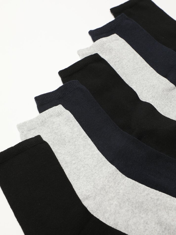 Pacote com 7 pares de meias compridas em cores básicas - Branco/cinza