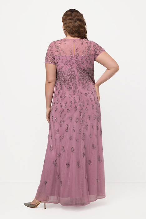 Meshkleid, Perlenstickerei, Rundhals, Halbarm