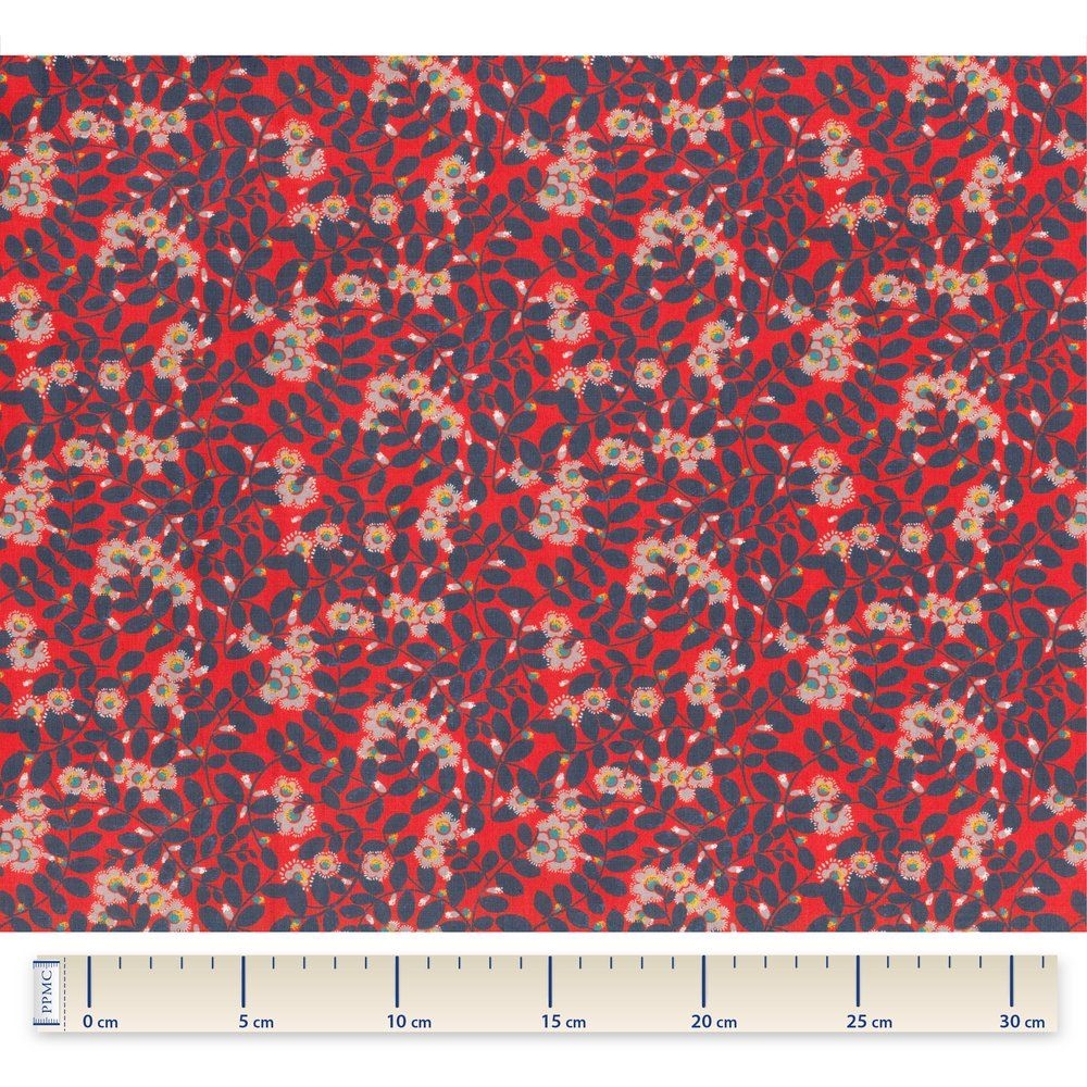 Coupon Tissu 50 Cm Feuillage Vermillon