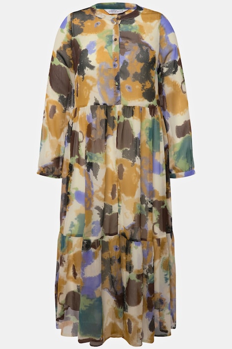 Maxikleid, A-Line, doppellagig, Batik Print, Langarm