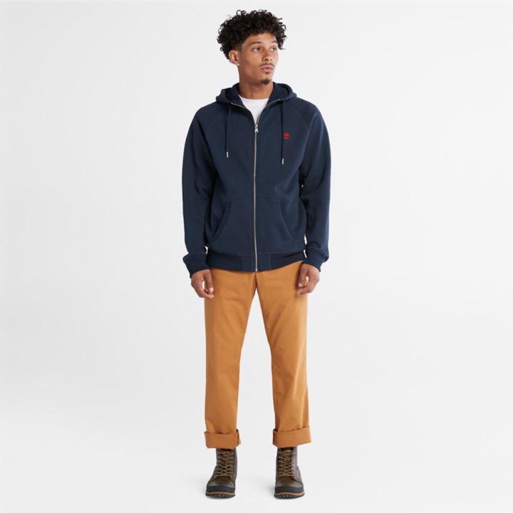 Moletom com capuz e zíper frontal Exeter River para homens na cor azul marinho