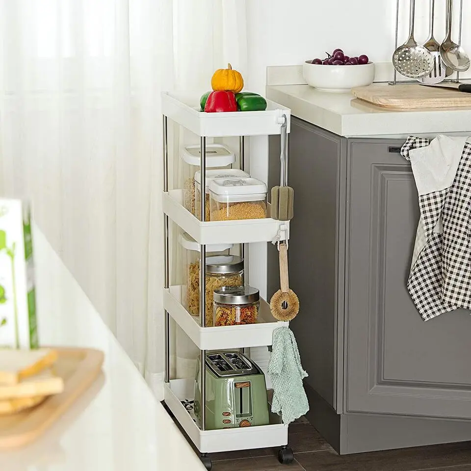 Opbergtrolley - 4 niveaus - 40x86x22 cm - wit