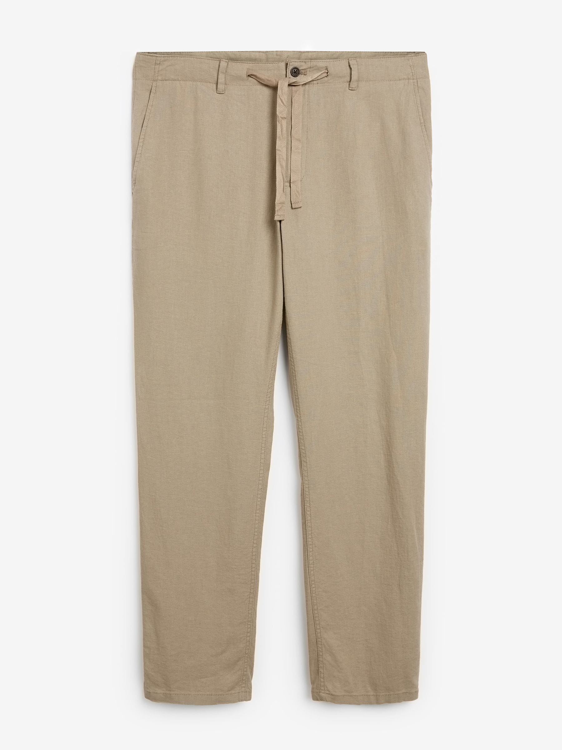 Pastel geel naturel - Broek van linnen-viscosemix met trekkoord
