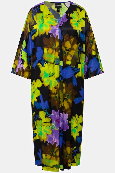 Midikleid, Blüten-Design, V-Ausschnitt, Halbarm