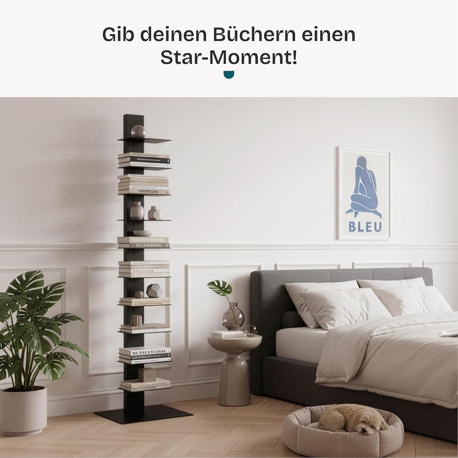 [en.casa] Standregal Eksjö CD DVD Regal in schmaler Leiterform mit 10 Ablagen Bücherregal für Wohn- und Schlafzimmer Büro 150 x 39 x 39 cm Schwarz DR8875139