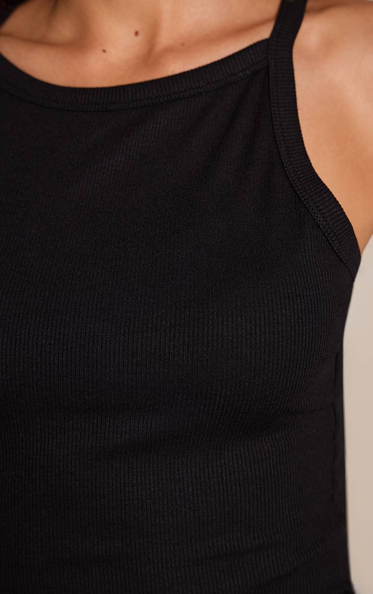 Noir Débardeur Côtelé Doux À Encolure Droite Avec Détail