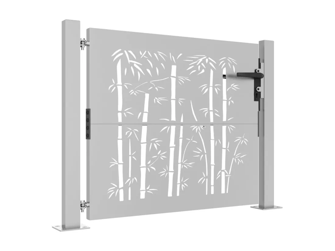 Portail de jardin 105x80 cm acier corten design de bambou