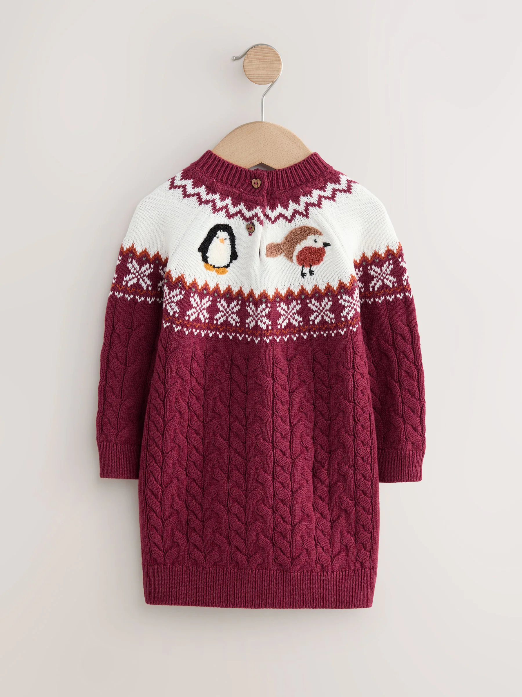 Paarsrood - Truijurk met kerstfiguren en fairisle-motief (3mnd -10jr)