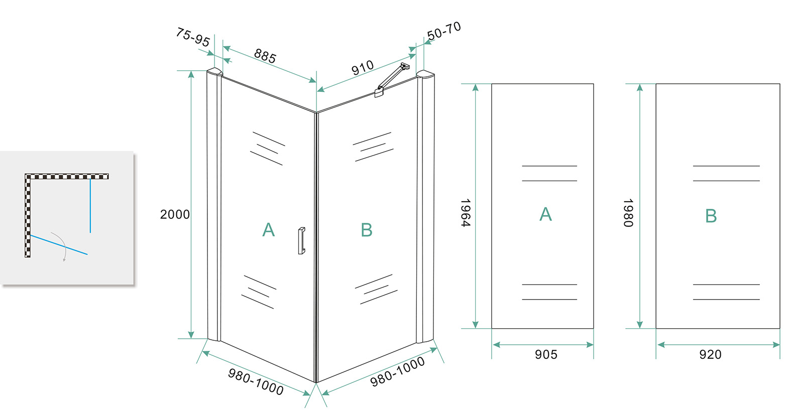 Mueller Super douchecabine 100x100cm mat zwart