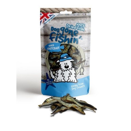 Petiscos de peixe branco para cães, sabor natural.