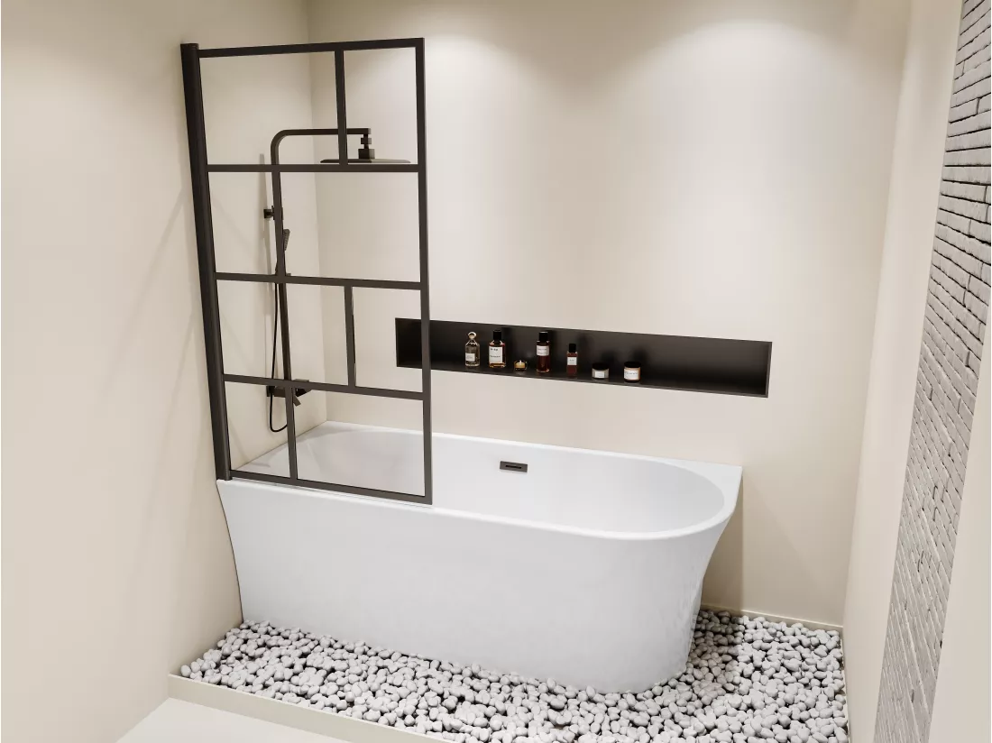 Baignoire douche blanche avec pare baignoire pivotant - 201 L - Angle gauche - PONTICOLA