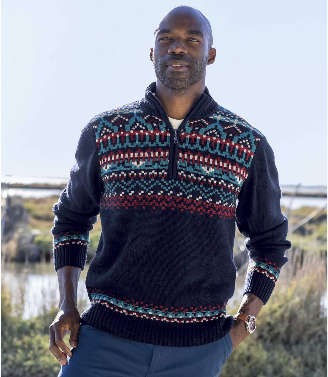 Pull Camionneur Motifs Jacquard Navajo