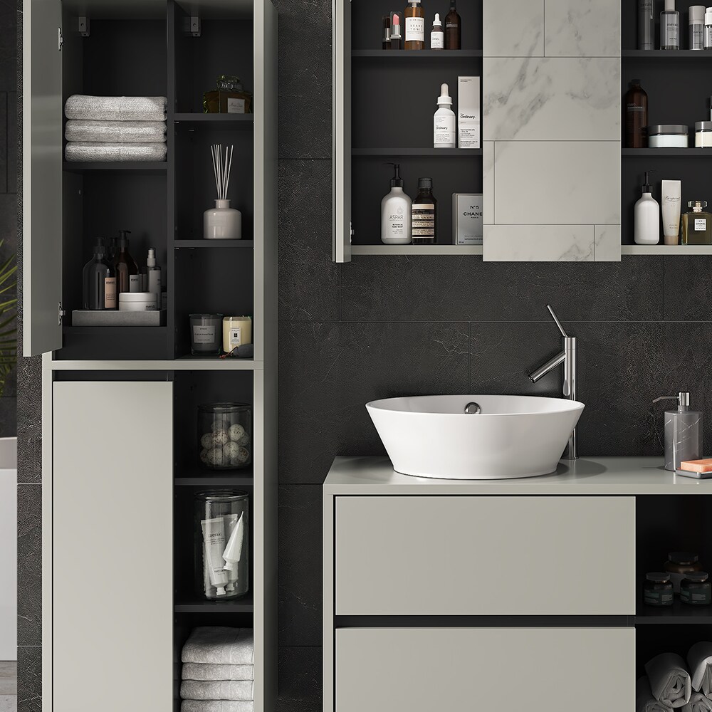 Vicco Badmöbel-Set Badezimmer-Möbel Bad-Schrank Viola Grau Anthrazit modern Badezimmerschrank Waschtischunterschrank Spiegelschrank Schranktür Schrankfach Ablage Aufbewahrung