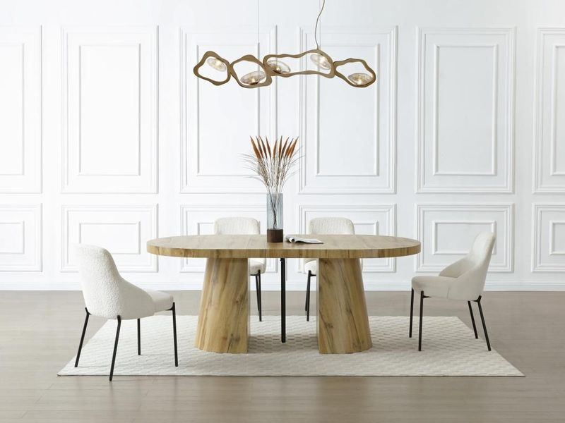 CLOEVA - Uitschuifbare Eettafel - Licht Natuurlijk - Voor 6 tot 12 Personen - MDF