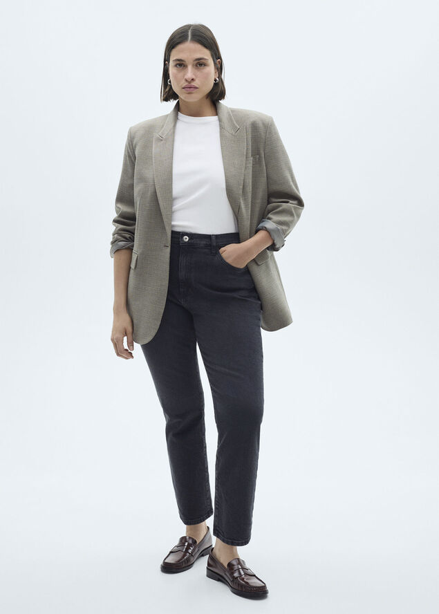 MANGO Claudia waxed slim-fit cropped jean Open grey