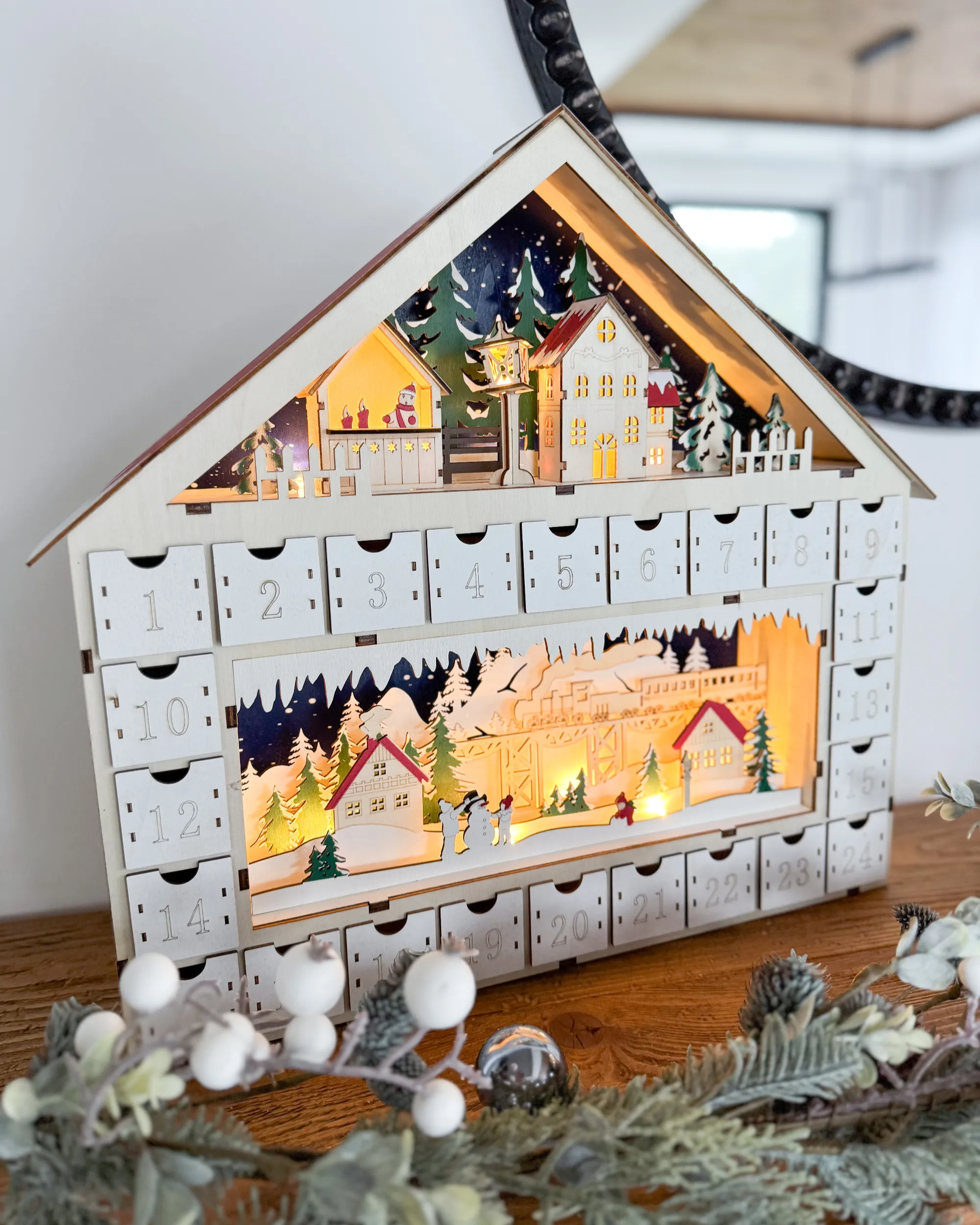 Kerstdecoratie LED NISSER Adventskalender 44 cm Lichtbruin