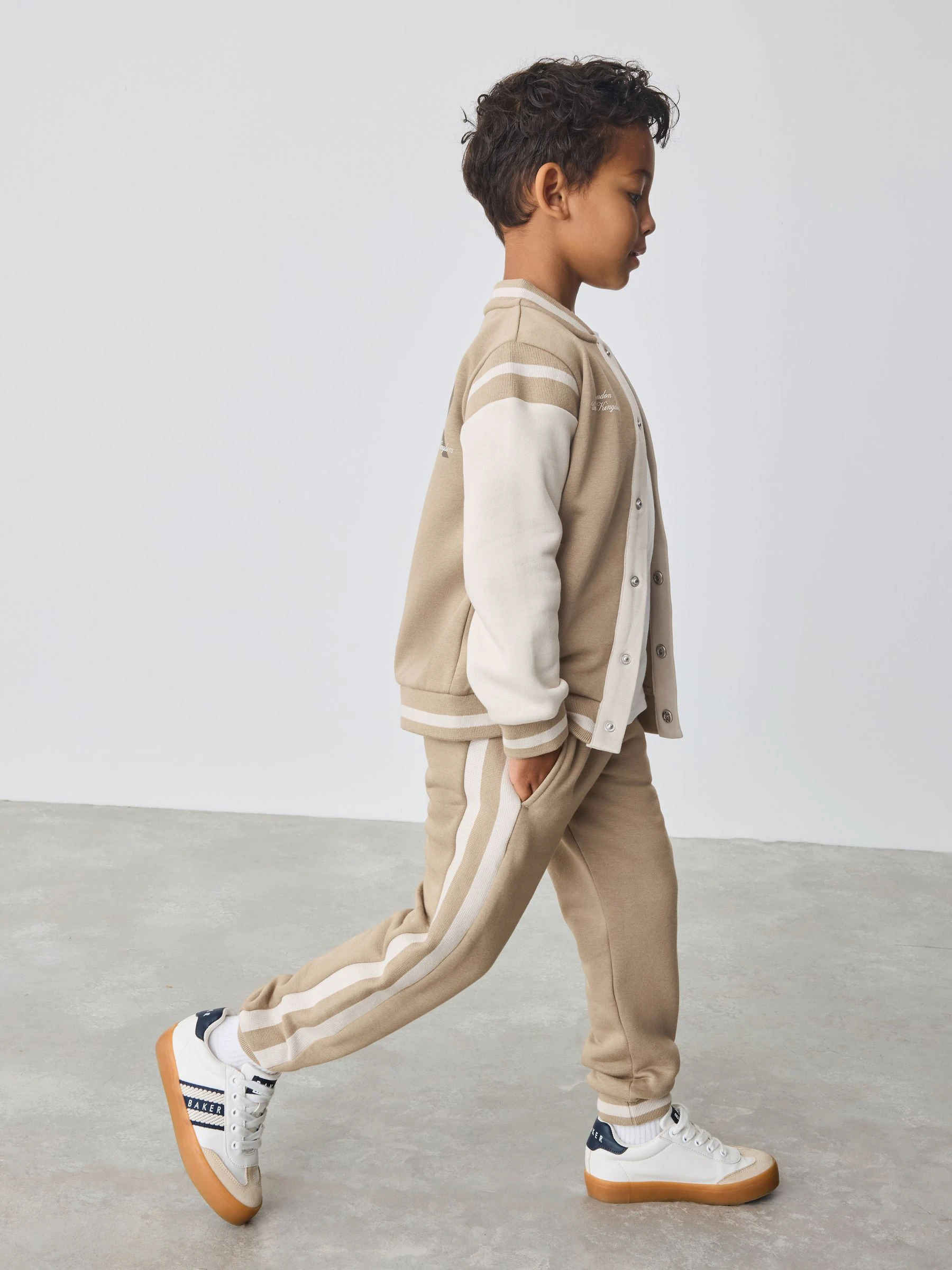 Baker by Ted Baker Stone Varsity Jacket T-Shirt and Joggers 3 Piece Set