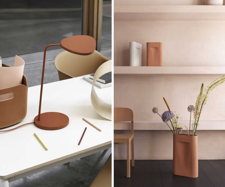 Muuto Fiber Sled gestoffeerde stoel cognac leder