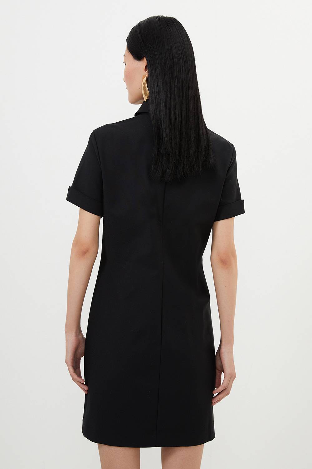 KarenMillen Robe Courte Tissée en Coton Techno Petite avec Fermoirs Dorés