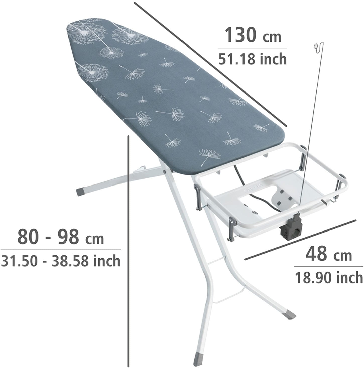 WENKO Bügelbrett »Modell Professional« Bügelfläche 130 cmx48 cm höhenverstellbarer Bügeltisch mit Kabelführung und Steckdose