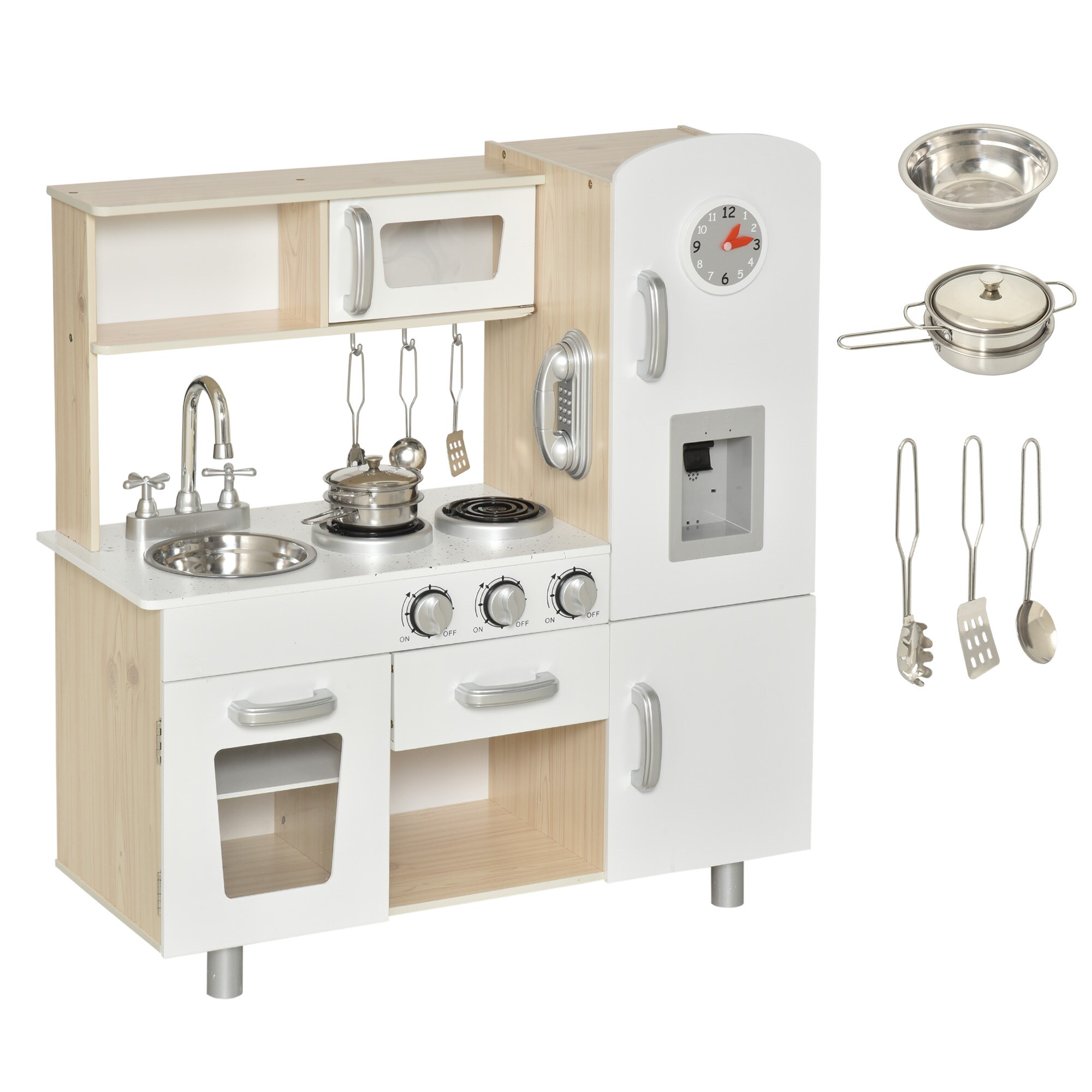 HOMCOM Kinderküche mit Zubehör weiß 74 x 30 x 81 cm (BxTxH)