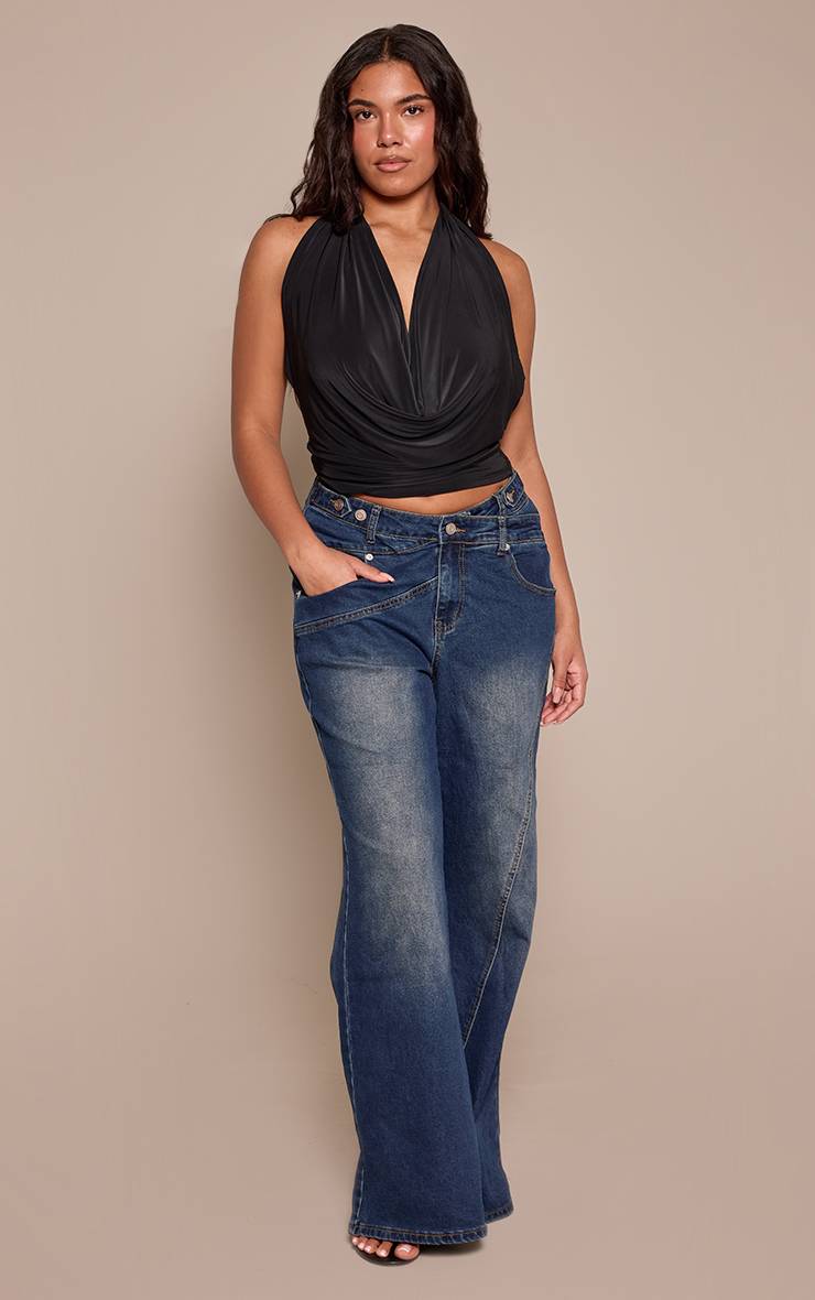Noir Top Long Dos Nu À Col Bénitier Et Encolure Licou Shape