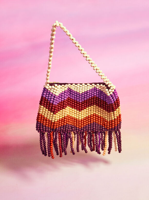 Bolso Madera Con Abalorios - Multicor