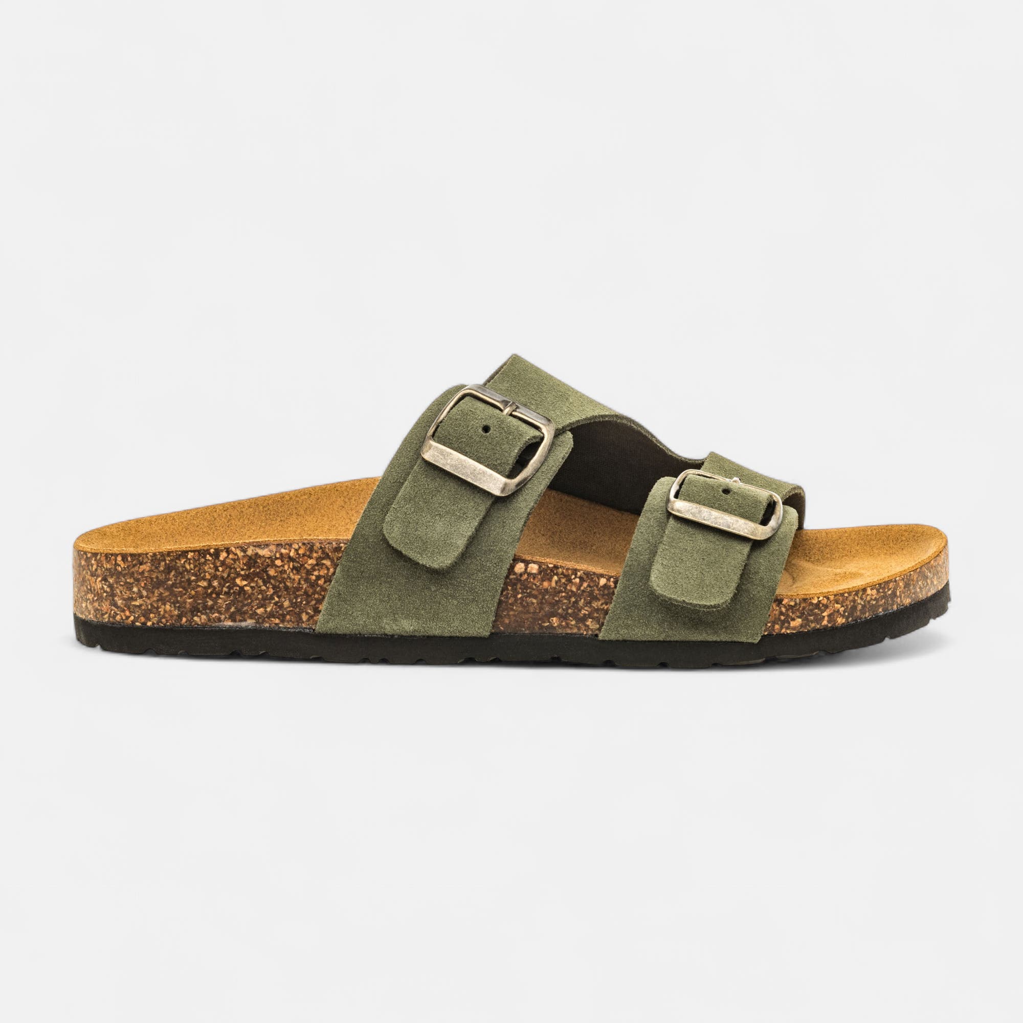 Mules semelle liège Femme en cuir kaki