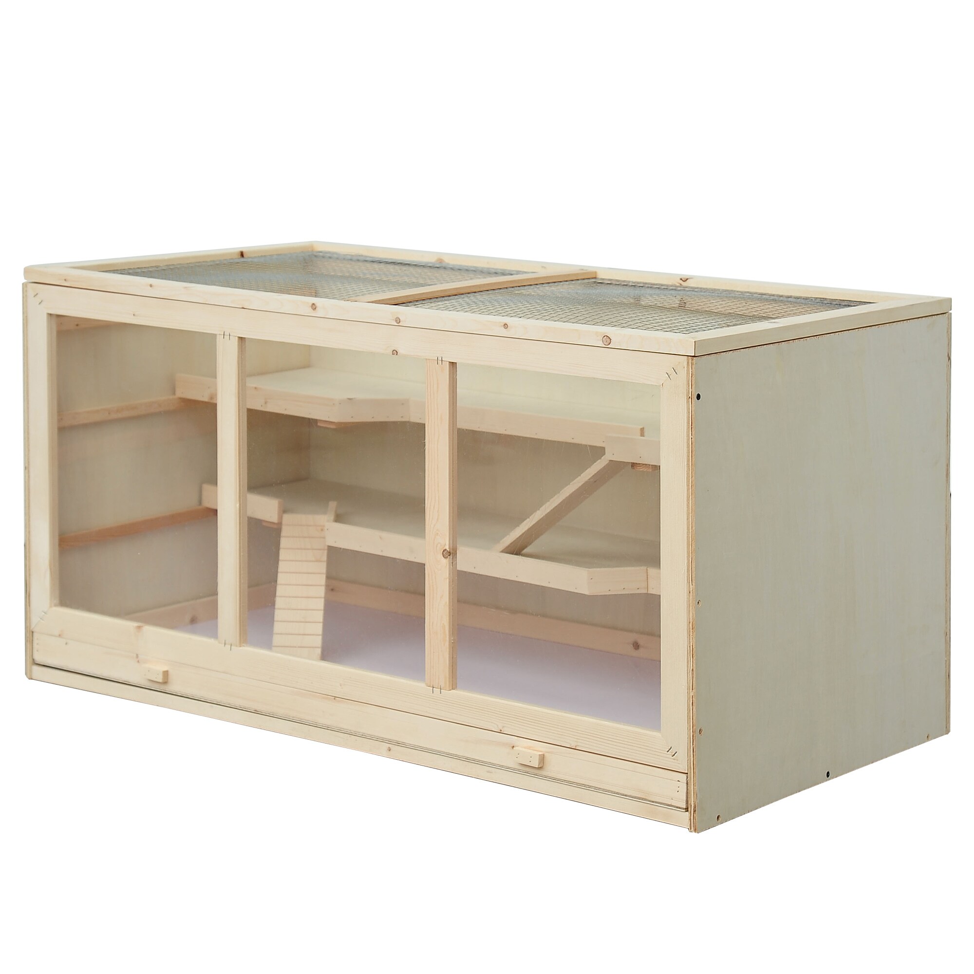 PawHut Nagerkäfig mit Treppen und 3 Etagen natur 115L x 57B x 55H cm