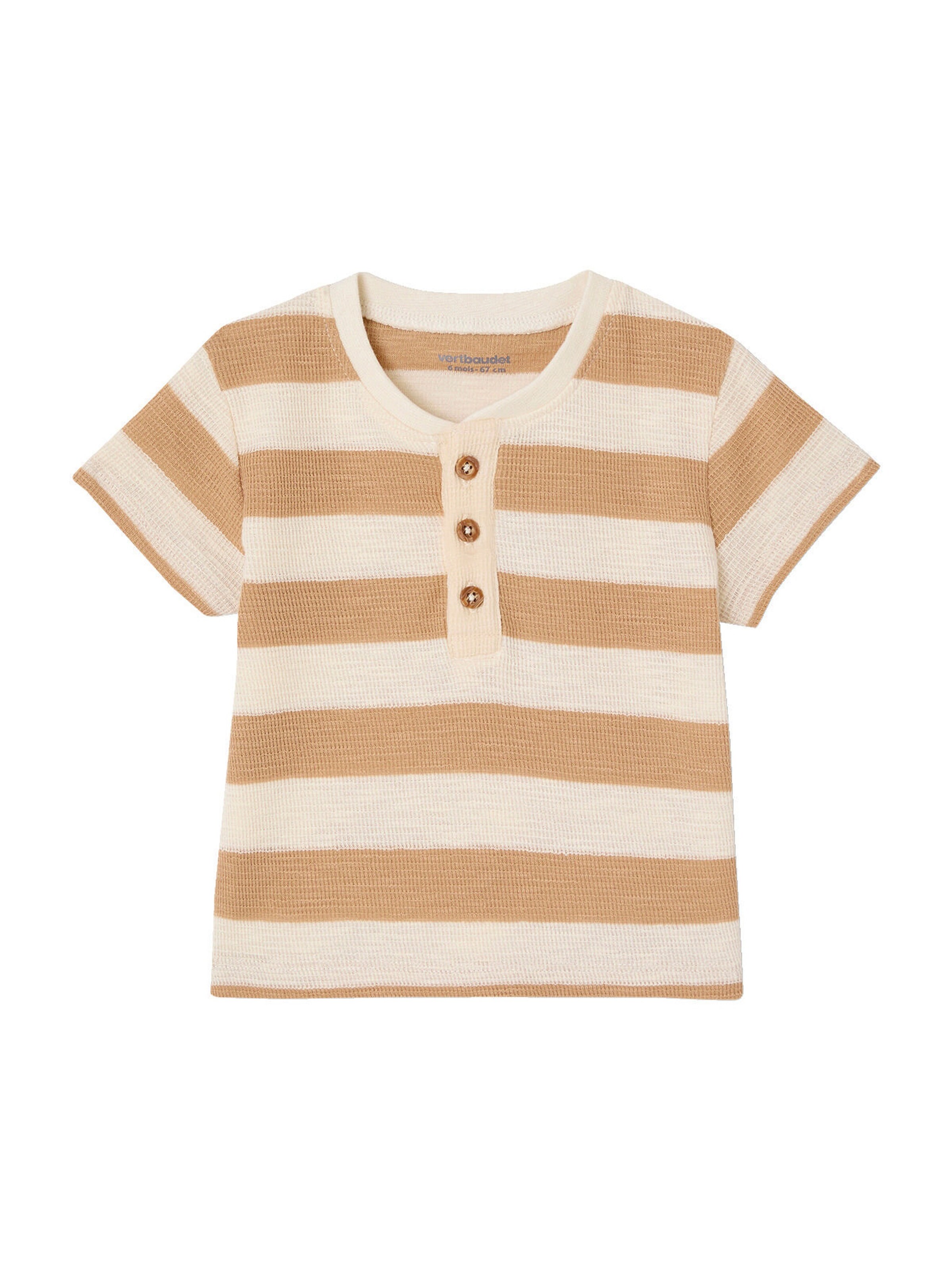 Vertbaudet Bio-Kollektion: Gestreiftes Baby Shirt aus Waffelpikee cappuccino