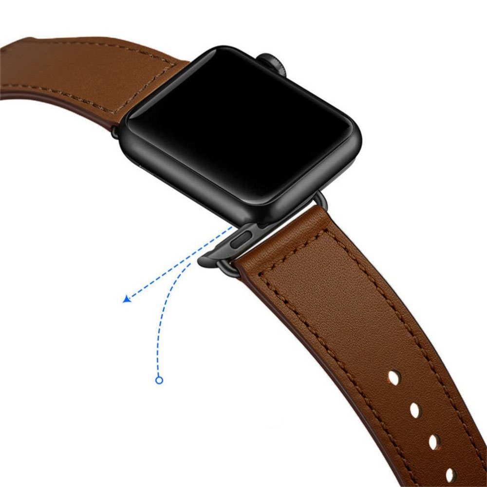 Apple Watch (49/46/45/44 mm) Echtleder Ersatz Armband mit Druckverschluss (Gelenkumfang 178-220 mm) - Braun