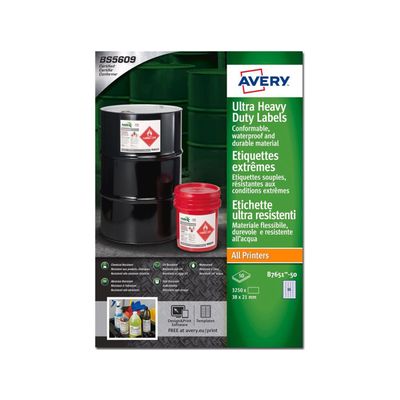 Avery - 3250 Étiquettes ultra résistantes blanches - 38 x 21 mm - réf B7651-50