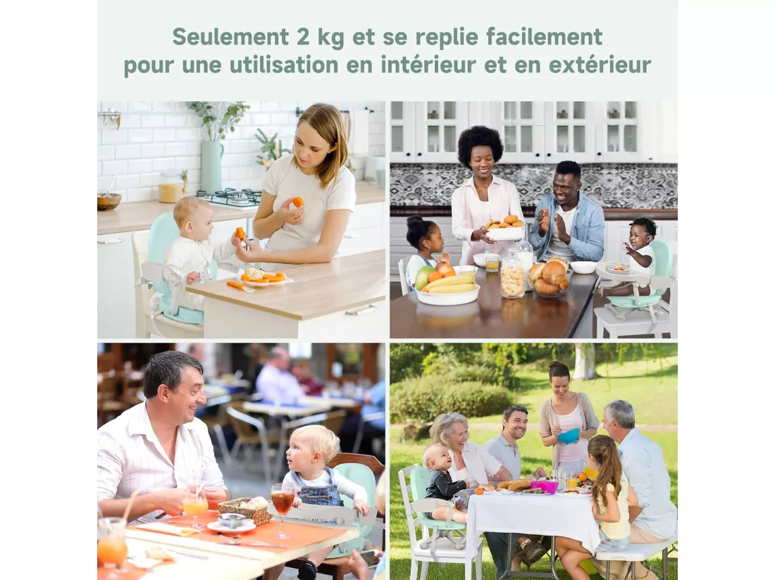 Réhausseur Chaise Enfant Pliable,Chaise Haute Bébé Portable,Bébé Chaise repas en Hauteur Réglable,Plateau Amovible,6 mois à 3 ans,Vert