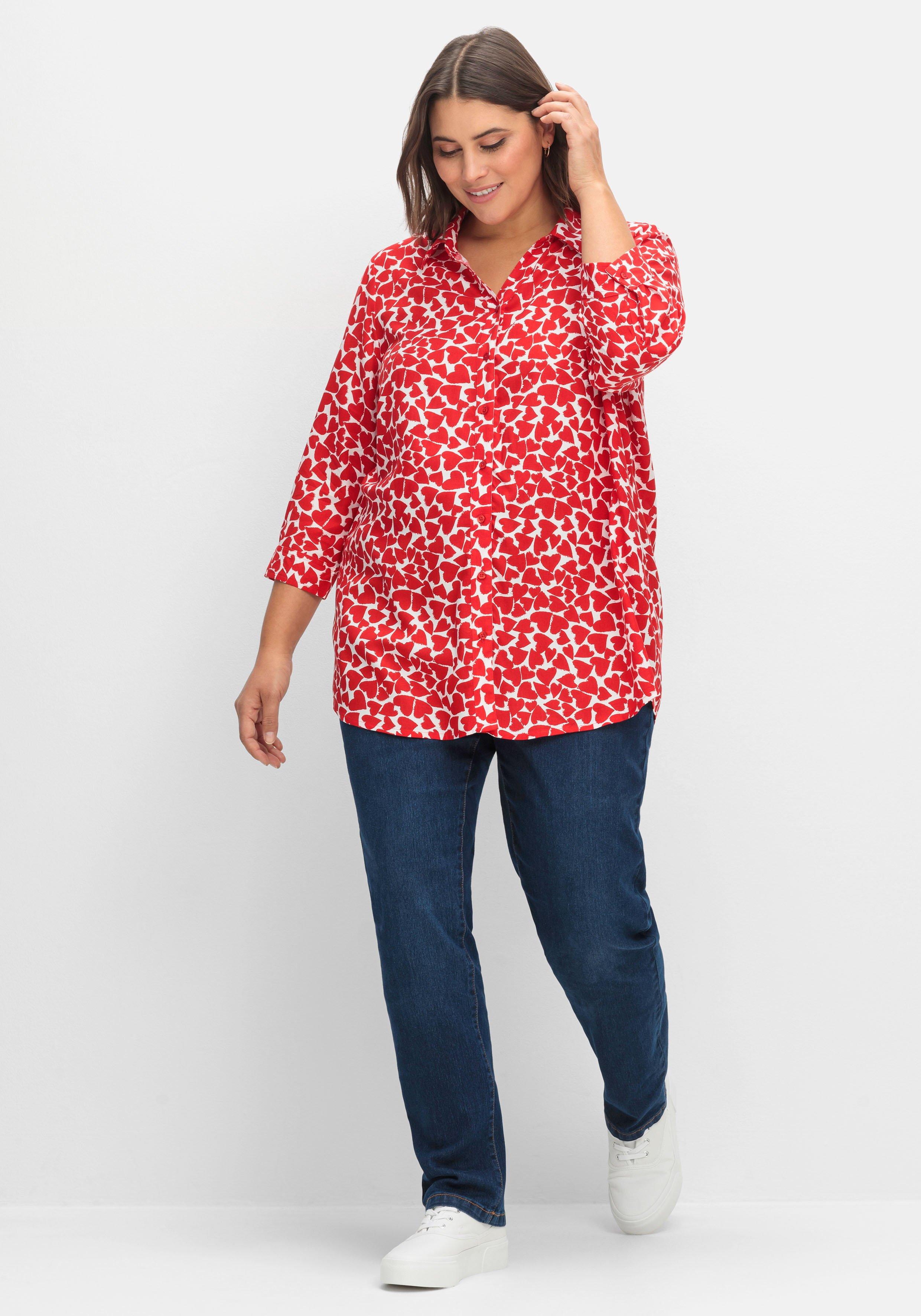 Bluse mit Herz-Alloverprint und 3/4-Ärmeln