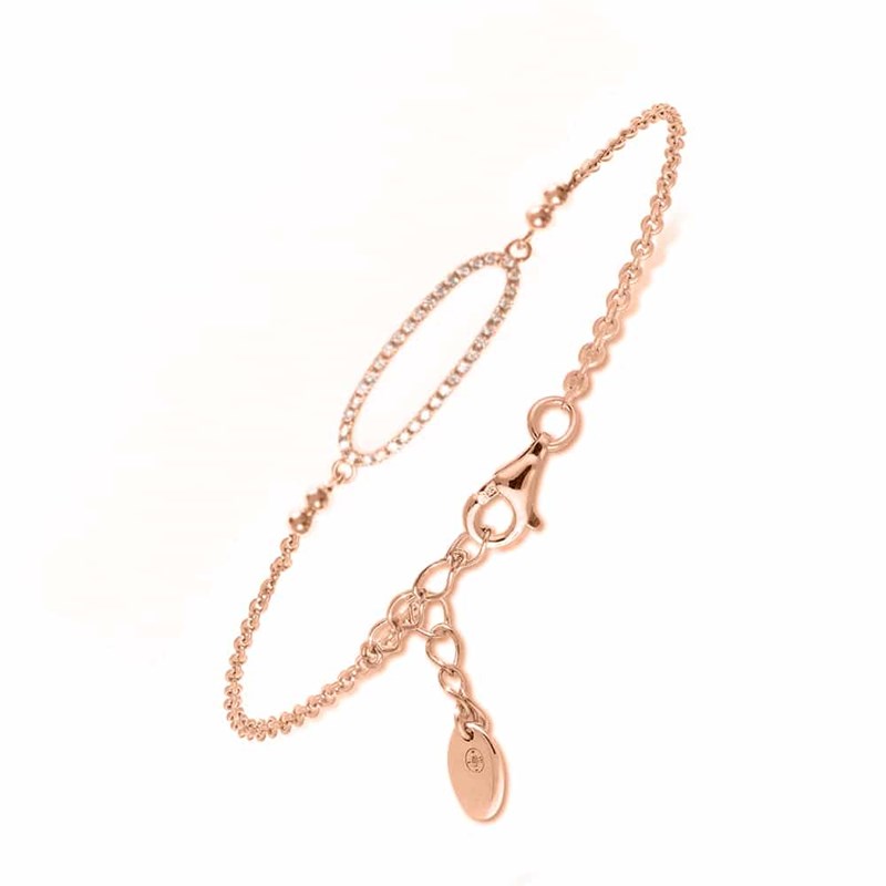 Bracelet Argent Rose Ovale Zirconium Blanc