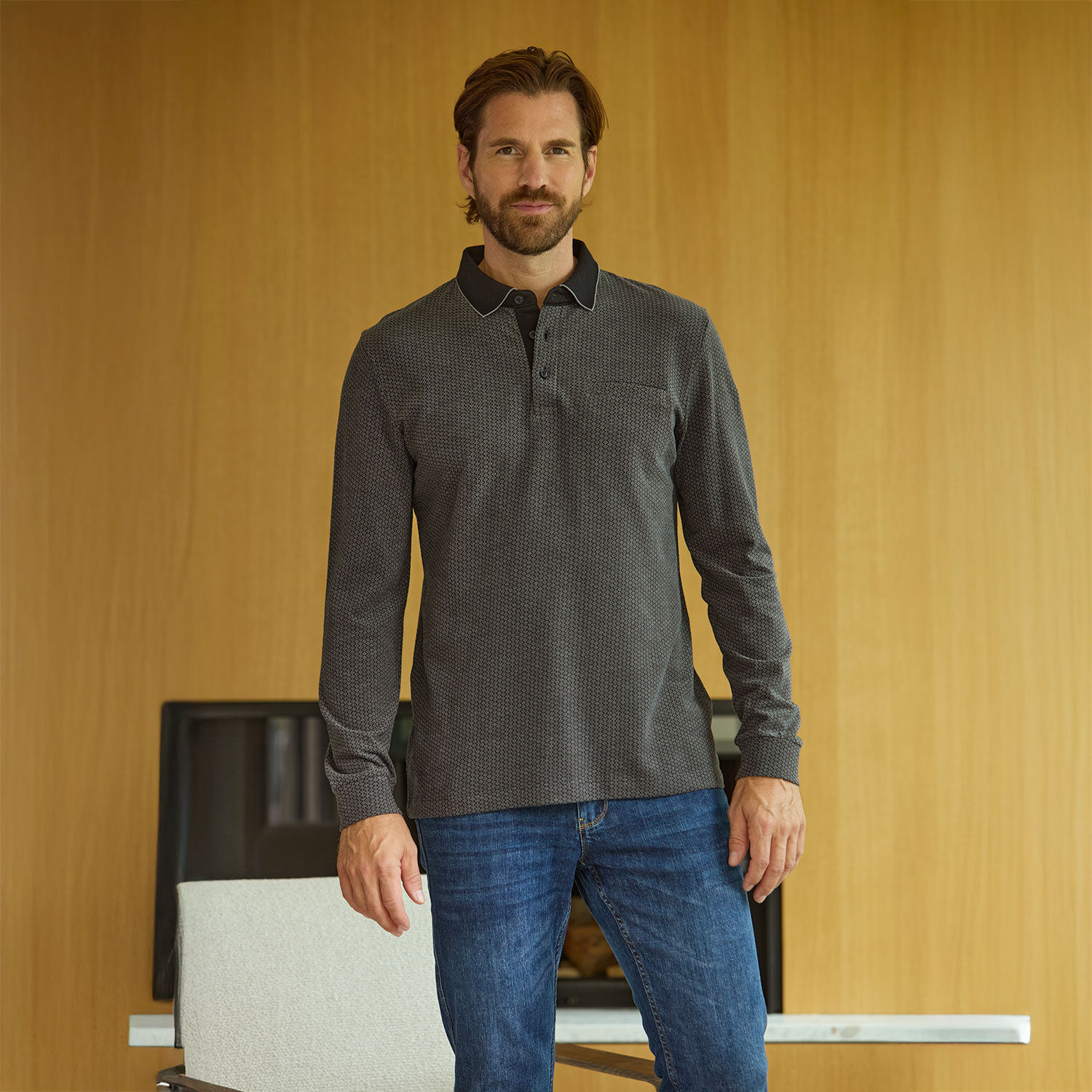 Herren Langarm-Poloshirt aus Baumwolle
