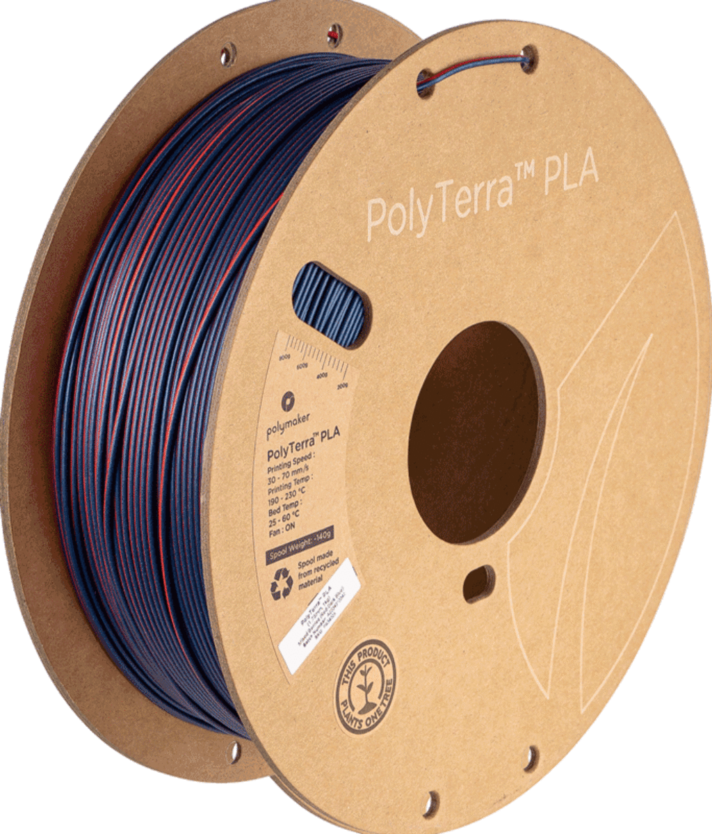 Polymaker  PolyTerra PLA Dual Mixed Berries Red-Dark Blue, 1,75 mm / 1000 g    Umweltfreundliches, zweifarbiges PLA-Filament mit mattem Finish