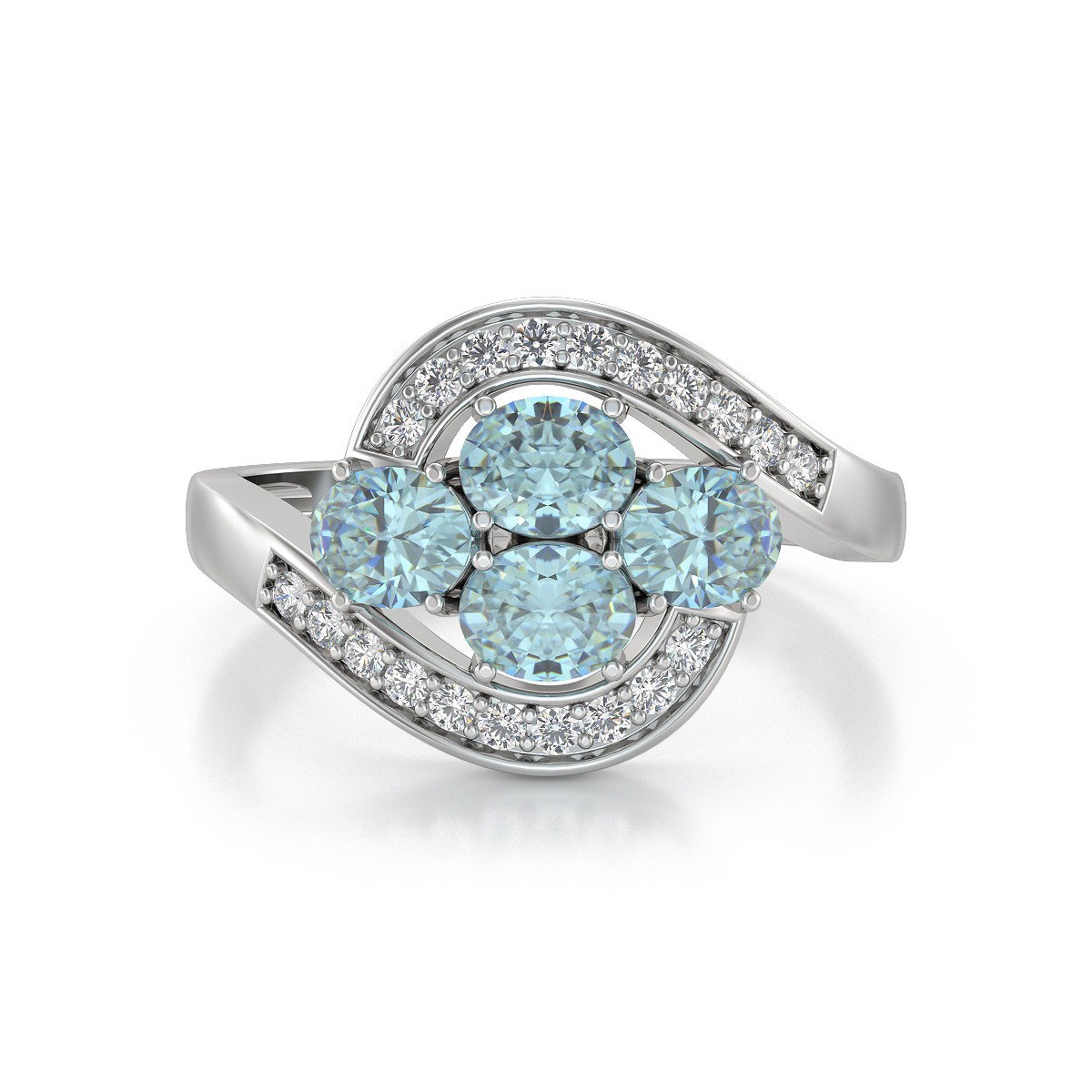 Bague Aigue-Marine et diamants sur Argent 925 2.91grs