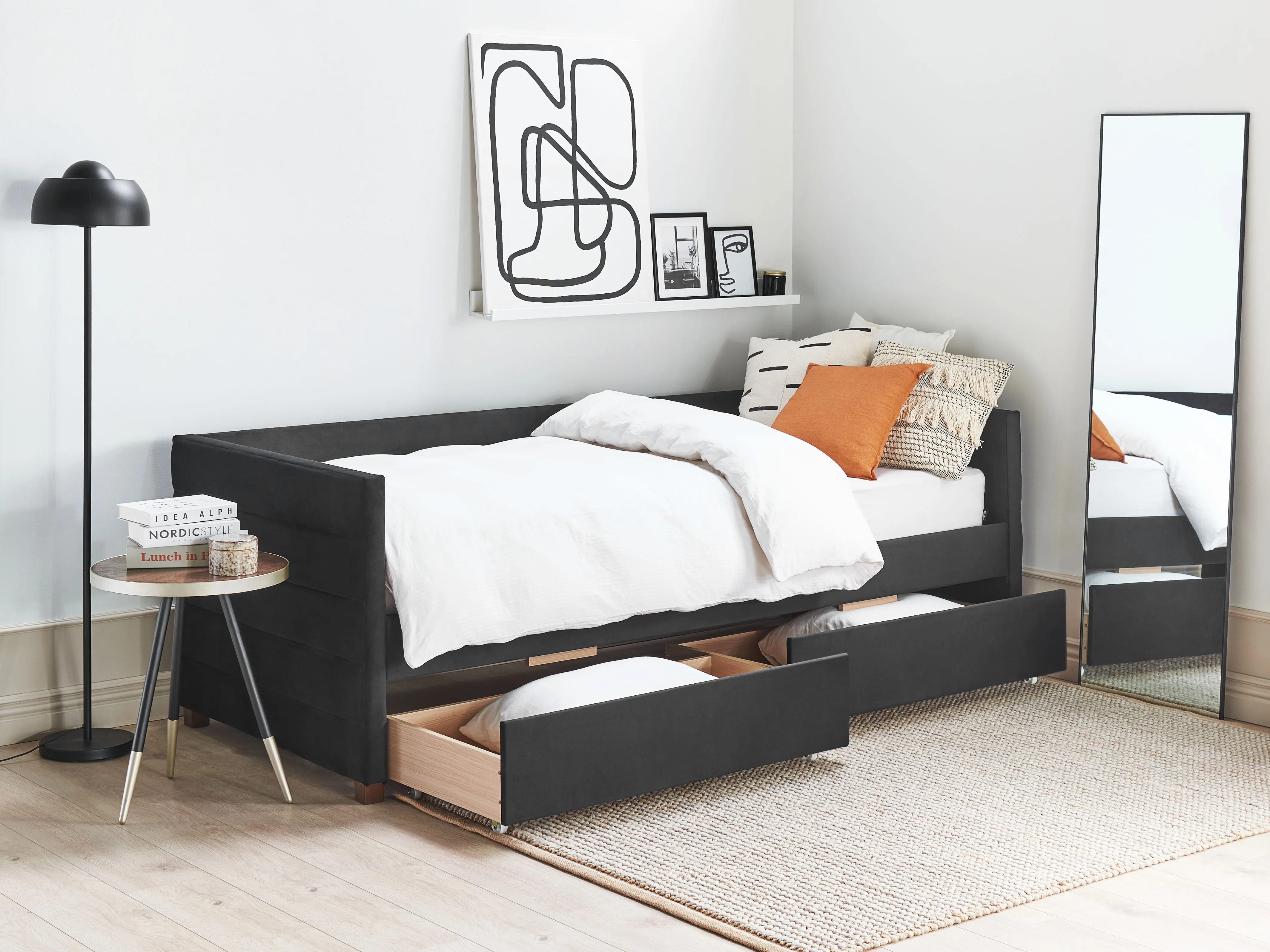 Bedbank met opbergruimte Fluweel MARRAY 90 x 200 cm Zwart