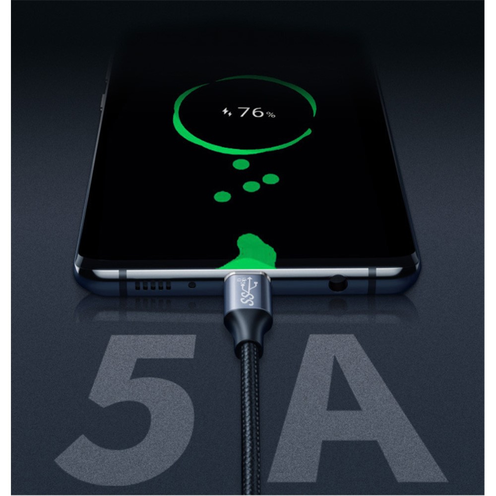 (1m) 100W USB C auf USB C PD Schnell Ladekabel 4K Thunderbolt Nylon Datenkabel 90° Winkel - Schwarz