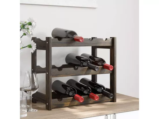 Casier à bouteilles pour 12 bouteilles noir bois pin solide