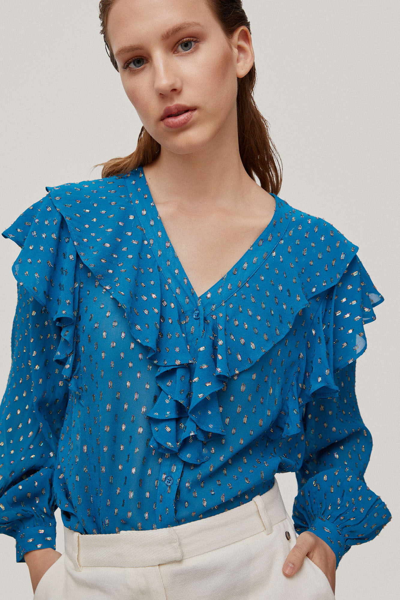 Blusa com detalhes em lurex - Turquesa