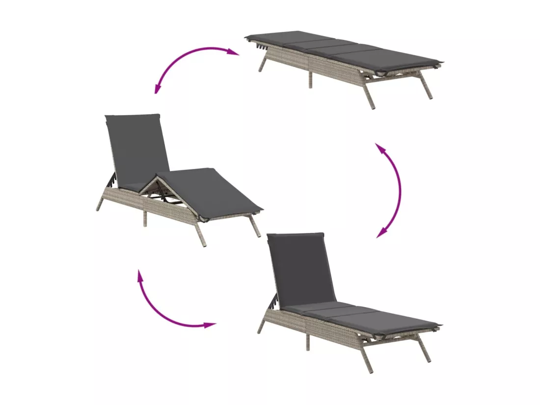 Chaises longues avec coussins lot de 2 gris résine tressée