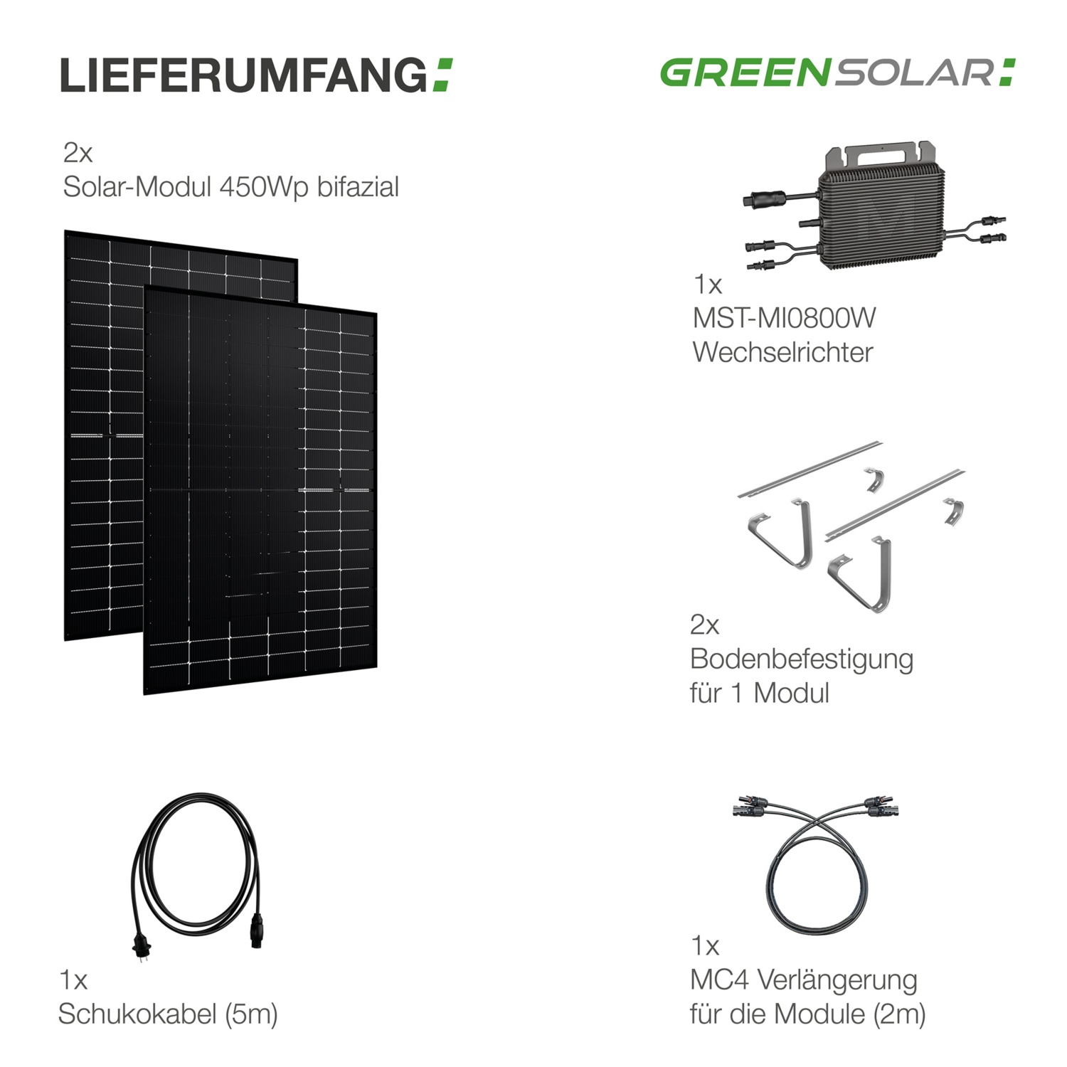 GREEN SOLAR Balkonkraftwerk 900/800 W mit Bodenbefestigung